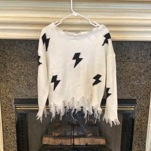 SHEIN Drop Shoulder Raw Edge Lightning Bolt Pattern Sweater